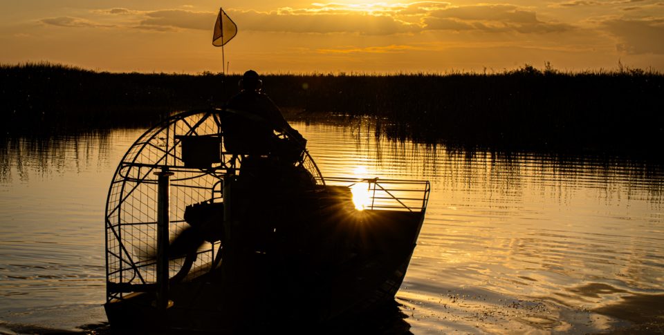 Airboat in Central Florida at Sunset